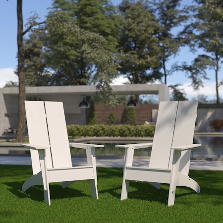 Flash Furniture White Modern 2 Slat Back Adirondack Chairs, PK2 2-JJ-C14509-WH-GG